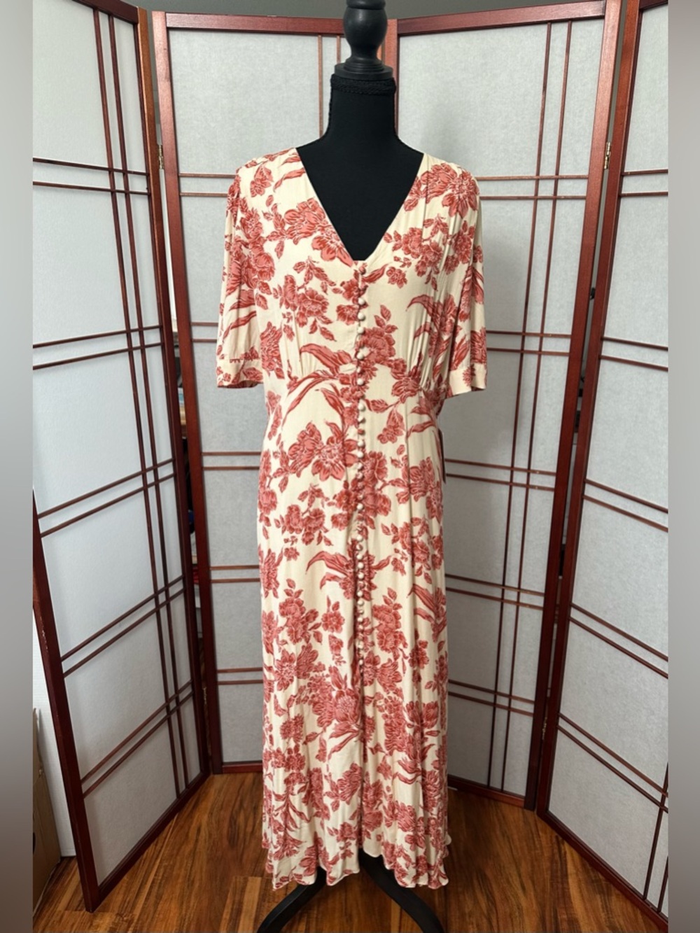 bohme Cream Maxi Dress with Rust Floral Print